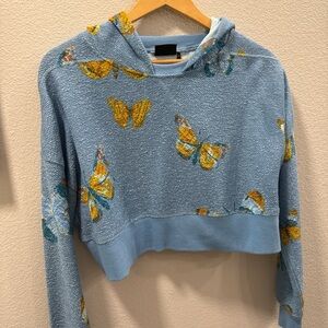 Blue & Yellow cropped butterfly hoodie style